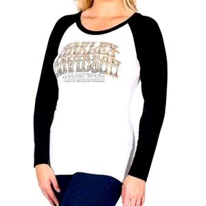 Harley Davidson Women’s Raglan Top White Black Embellished